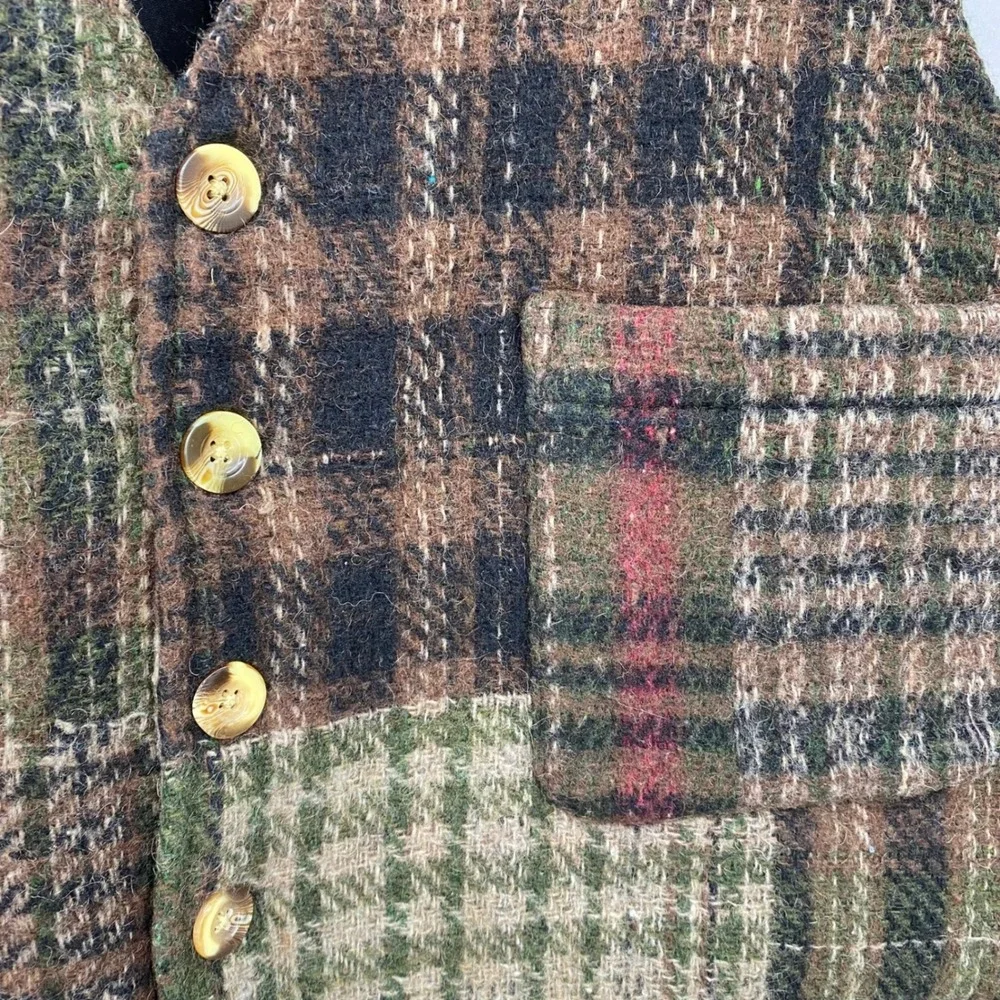 Habitat Vintage Patchwork Plaid Wool Blend Vest Women's XL Button Front Academia - Picture 3 of 11